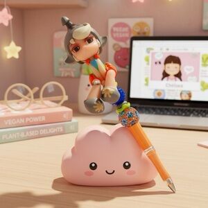 Character Pen Kawaii Girl orange 🍊 beaded Pen handmade